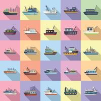 Fishing boat icons set flat vector. Cargo marine vector