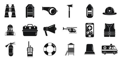 Rescuer icons set simple vector. Hurricane flood vector