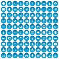 100 funny icons set blue vector