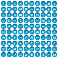 100 sport journalist icons set blue vector