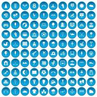 100 childrens playground icons set blue vector