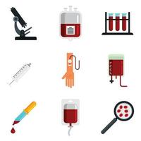 Blood transfusion icons set flat vector isolated