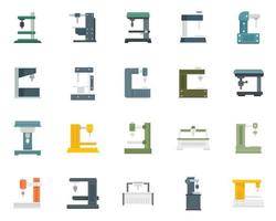 Milling machine icons set flat vector isolated