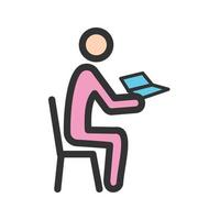 Sitting Man Reading Filled Line Icon vector