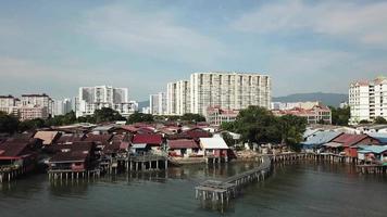 Aerial view wooden bridge at clan jetty video