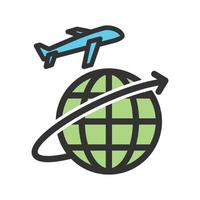 icono de línea llena de vuelos globales vector