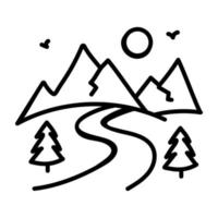 A hills landscape doodle icon vector