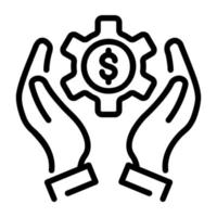 Cog and dollar, linear icon of financial management vector