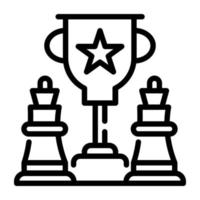 Trophy with chess pieces, line icon of successful strategy vector