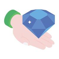 Hand holding diamond, isometric icon of premium service vector