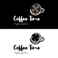 grano de café negro en taza formando una forma de reloj para el logotipo clásico de café y cafetería vector