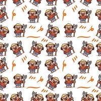 cute illustration of a farmer's bulldog seamless pattern vector