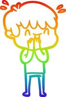 rainbow gradient line drawing cartoon laughing boy vector