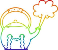 rainbow gradient line drawing cartoon boiling kettle vector