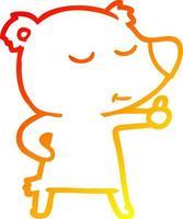 warm gradient line drawing happy cartoon bear giving thumbs up vector