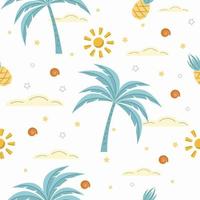 seamless summer pattern palm tree with pineapples vector