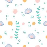 seamless summer pattern seashell with pearl vector