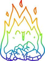 rainbow gradient line drawing cartoon blazing coal fire vector