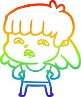 rainbow gradient line drawing cartoon worried woman vector