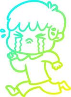 cold gradient line drawing cartoon boy crying vector