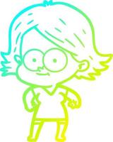 cold gradient line drawing happy cartoon girl vector