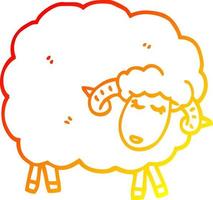 warm gradient line drawing cartoon sheep with horns vector