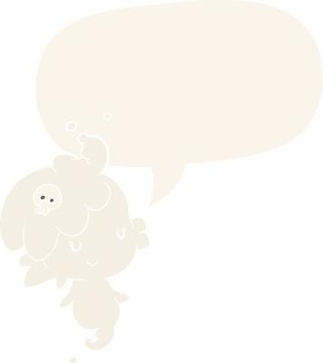 cute cartoon ghost girl and speech bubble in retro style