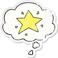 cartoon star and thought bubble as a distressed worn sticker vector