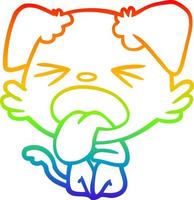 dibujo de línea de gradiente de arco iris perro asqueado de dibujos animados sentado vector