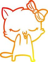 warm gradient line drawing cartoon cat with bow on head vector