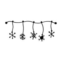 Simple vector winter Christmas doodle style illustration. Illustration drawn by hands in the style of line art in white on a black background. Creation of design for New Year, winter, Christmas