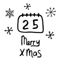 ilustración de estilo de doodle de navidad de invierno simple. ilustración dibujada a mano en el estilo de arte lineal en blanco sobre un fondo negro. creación de diseño para año nuevo, invierno, navidad vector