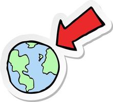 sticker of a cartoon arrow pointing at earth vector