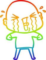 rainbow gradient line drawing cartoon crying bald man vector