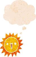 cartoon sun and thought bubble in retro textured style vector