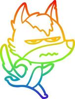 dibujo de línea de gradiente de arco iris lobo molesto de dibujos animados vector