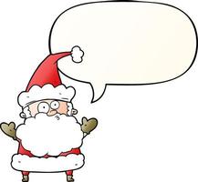 cartoon confused santa claus shurgging shoulders and speech bubble in smooth gradient style vector