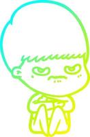 cold gradient line drawing cartoon angry boy sitting vector