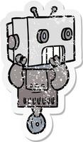 distressed sticker of a cartoon robot vector