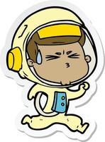 sticker of a cartoon stressed astronaut vector