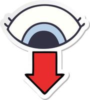 sticker of a cute cartoon eye pointing down vector