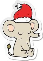 pegatina de un lindo elefante navideño vector