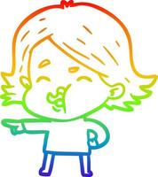 rainbow gradient line drawing cartoon girl pulling face vector