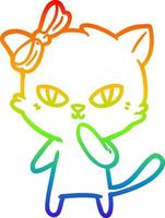 rainbow gradient line drawing cute cartoon cat vector