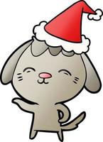 happy gradient cartoon of a dog wearing santa hat vector