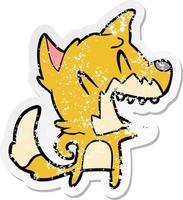 distressed sticker of a laughing fox cartoon vector