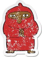 retro distressed sticker of a cartoon monk in robe vector
