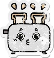 distressed sticker of a cute cartoon of a toaster vector