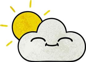 retro grunge texture cartoon sunshine and cloud vector