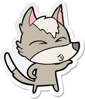 sticker of a cartoon wolf pouting vector
